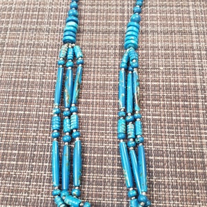 Vintage real turquoise stone beads multiple chains necklace