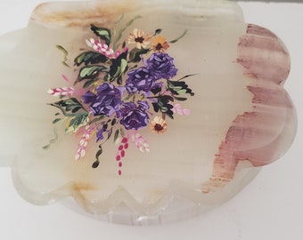 Vintage alabaster handpainted flowers Bouquet small box