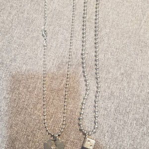 Mens set of 2 Necklace metal pendant razor blade and dice