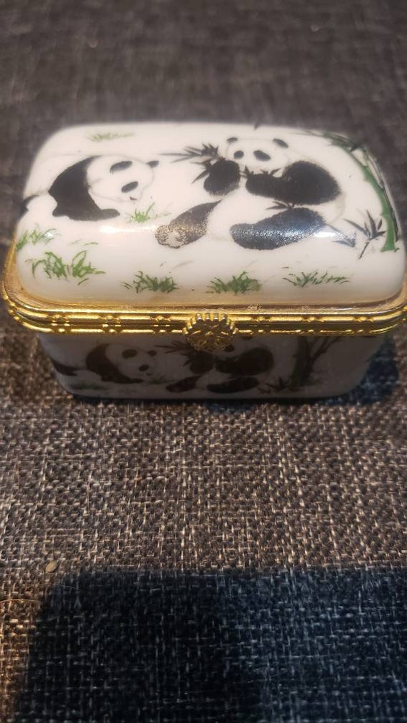 Vintage Panda Porcelain and metal trinket or Pill 