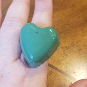 Upcycled Big Green cement stone Heart into an adjustable silver tone Ring