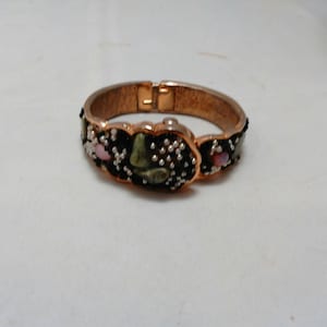 Vintage Plastic Beads, Green and Faux Opal stones and Gold metal Automatic Watch/Bracelet Made in Switzerland by Norman de Luxe
