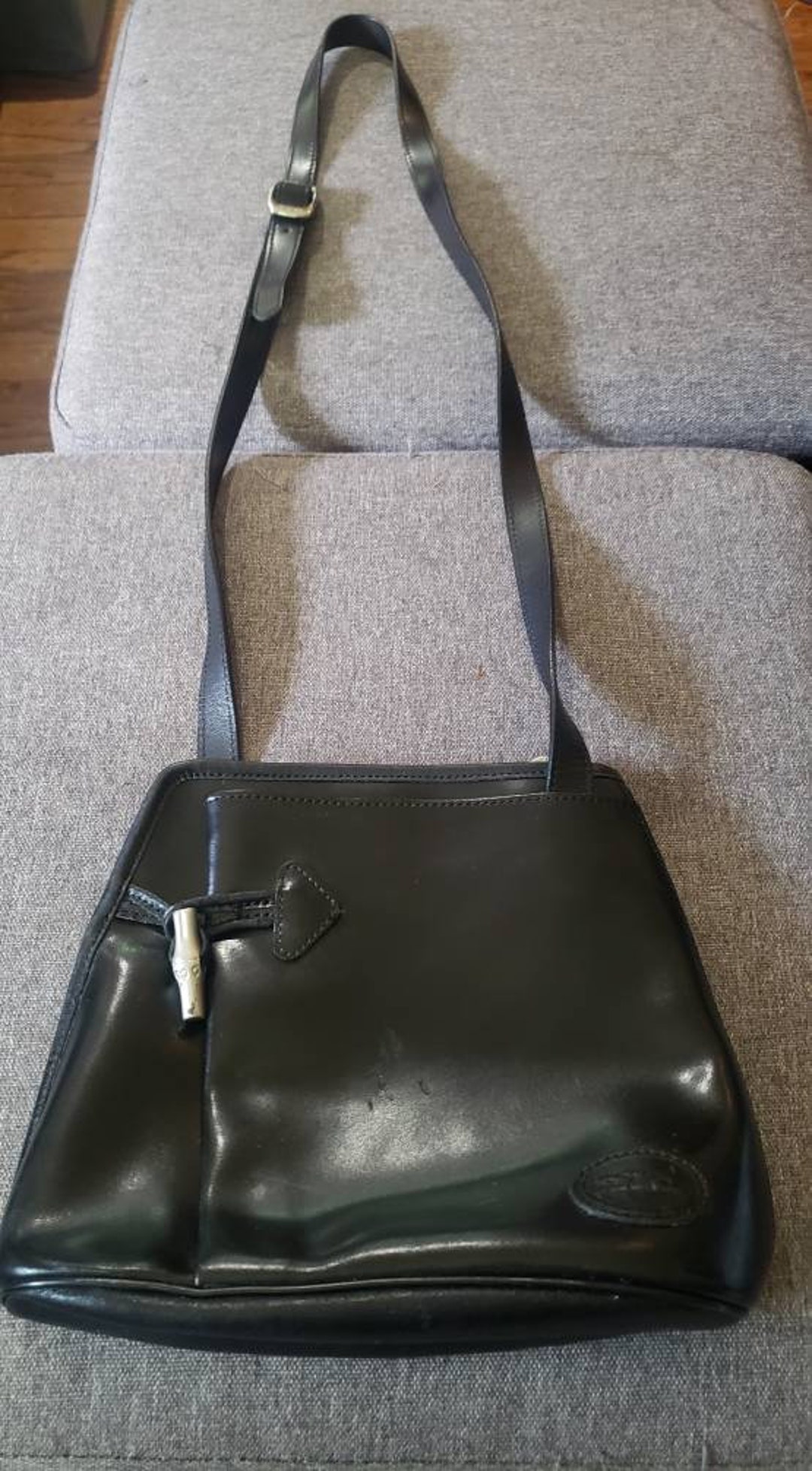 Longchamp Roseau Leather Bag with Toggle Black Double Strap Purse