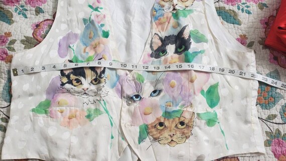 Vintage handpainted cats silk Vest - image 8