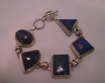 Vintage Collection - Big Lapis Lazuli Stones and Sterling Silver Bracelet