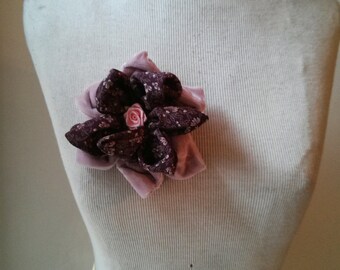 Handmade Romantic  Velvet  and cotton Flower Pin/Brooch