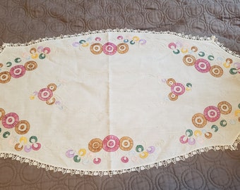 vintage Broderie multicolore Bordure au crochet napperon blanc