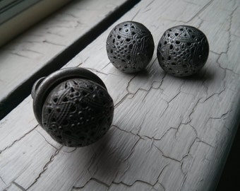Antique Metal Stud Earrings and Ring