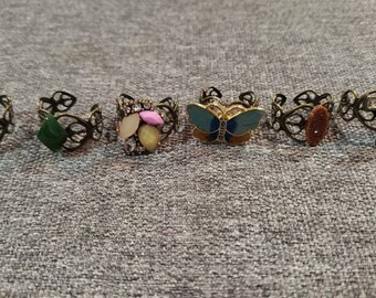 Handmade real Stones crystal and Metal Victorian style adjustable  rings