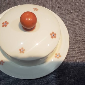 Vintage Eschenbach Bavaria Martin Pauson Munchen Cream w Orange Floral butter dish