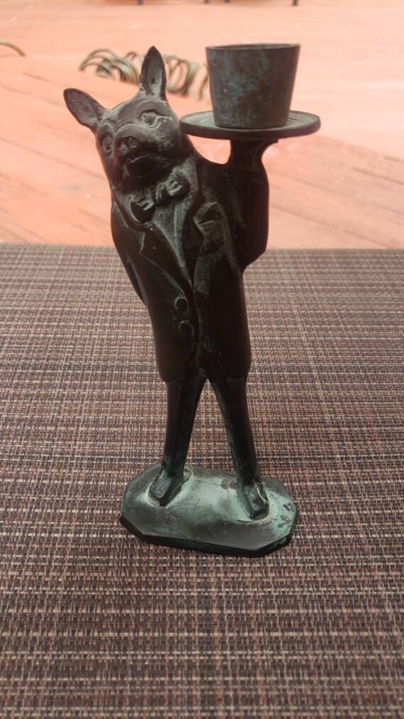 Vintage Bronze Brass Figural Pig Butler/waiter Tuxedo Candle Etsy