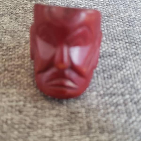 Vintage Face mask carved Wood Ring