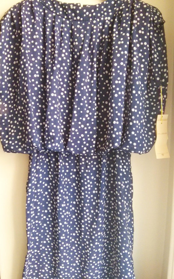Vintage Blue and white polka dots mod dress deads… - image 1