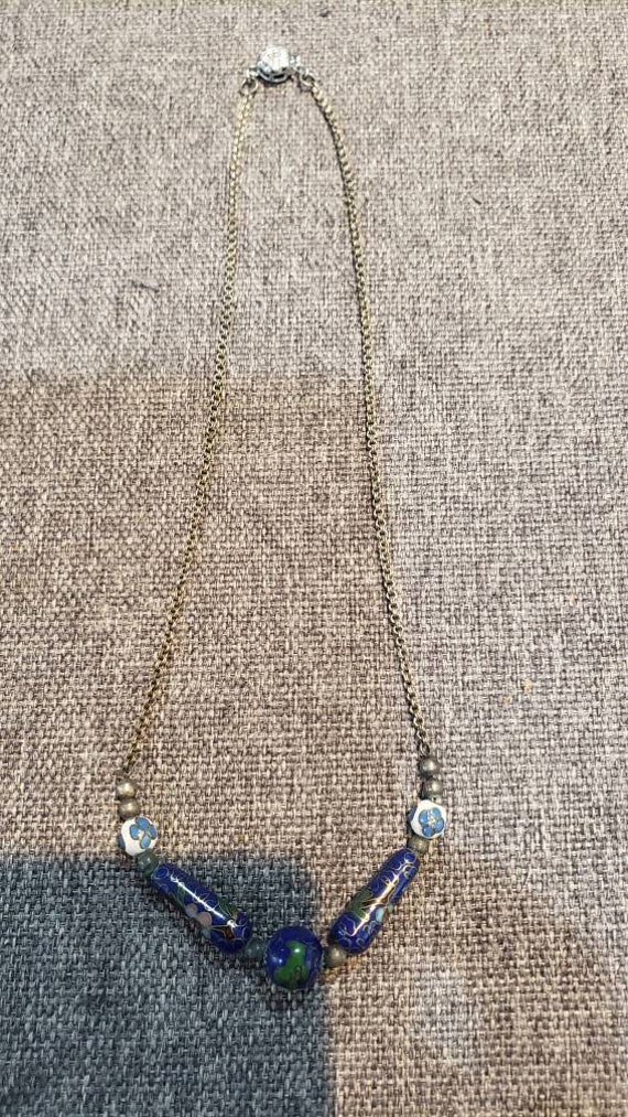 Vintage Blue Floral Cloisonne choker necklace