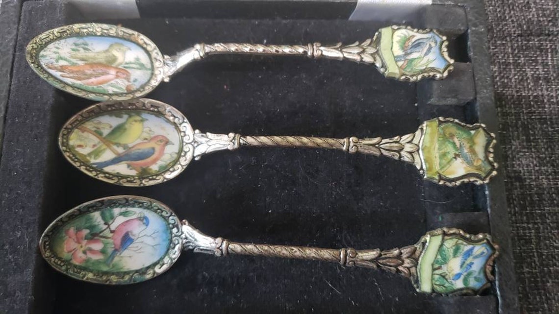 Antique Enamel and Silver Klepa Arts Czechoslovakia Spoons Etsy
