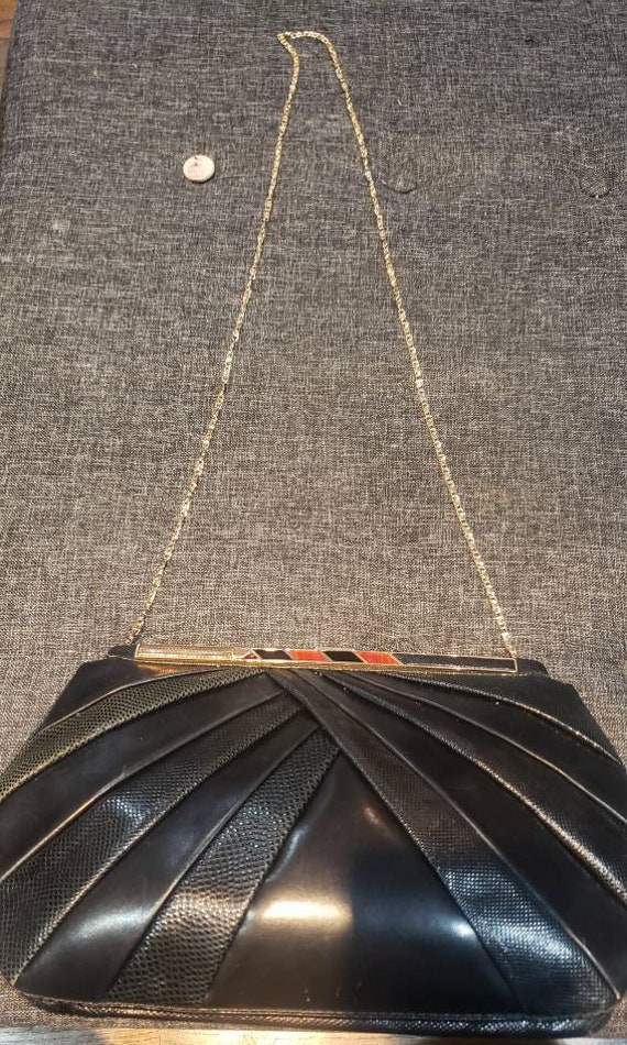 JUDITH LIEBER Vtg black leather bag with gold chai