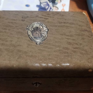Antique original Art Nouveau Leather and sterling silver hardware Jewelry Box