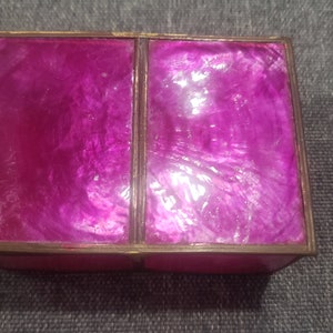 Vintage pink shell and brass metal small box image 5
