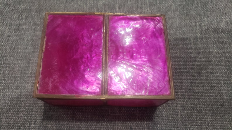 Vintage pink shell and brass metal small box image 5