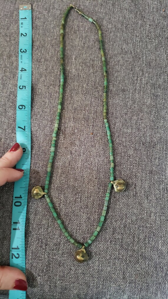 Antique green jasper beaded necklace - image 2