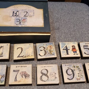 Antique Handmade Number blocks learning how to count with box
