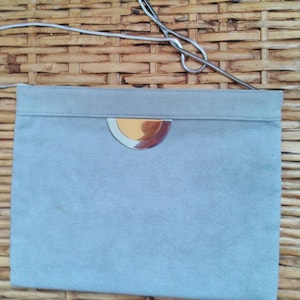 Vintage Collection - Art Deco style Gray Suede Leather and Metal.clasp and strap clutch by Rave