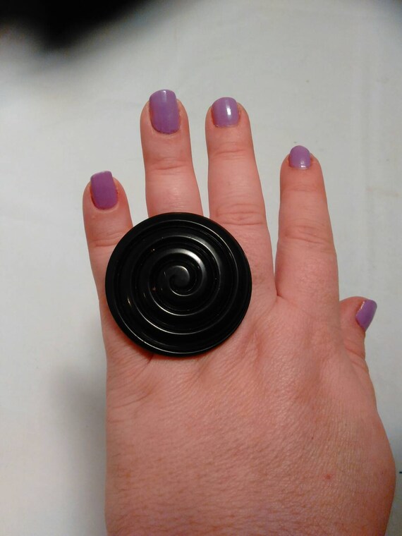 Handmade Medieval Style Revival Huge Plastic Button and Metal Adjustable Ring