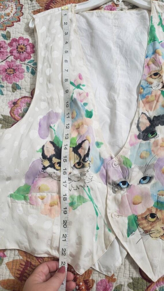 Vintage handpainted cats silk Vest - image 7