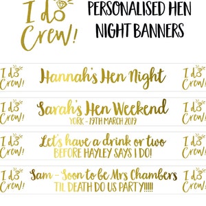 I Do Crew HEN PARTY BANNER | Gold Personalised Banner | Elegant Hen Night | Hen Party Accessories | Hen Night Decoration