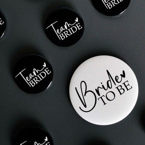 TEAM BRIDE BADGE Hen Party Badge / Bride to Be Badge - Hen Do - Favours - Hen Night Accessories - Bag Fillers - Black and White Hen Party
