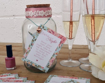 Hen Party Date Night Cards and Jar - Date Night Game Cards - Hen Party Game - Vintage Floral Hen Party - Family Friendly Hen Night Game