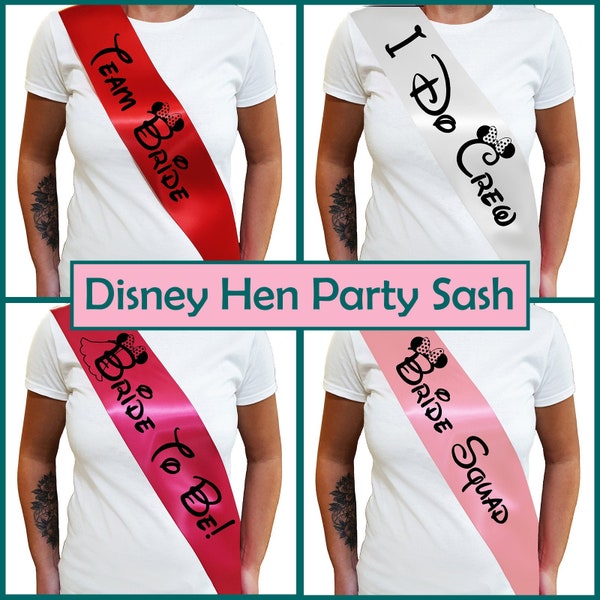 Disney Inspired HEN PARTY SASH - Minnie Mouse Hen Party Sash - Bride to Be / Team Bride / I Do Crew / Bride Squad