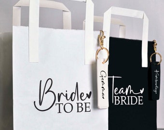 TEAM BRIDE BAGS -  Hen Party Bags - Hen Party Goody Bags - Hen Party Gift Bags - Black and White - Hen Party Paper Bags with Keyring