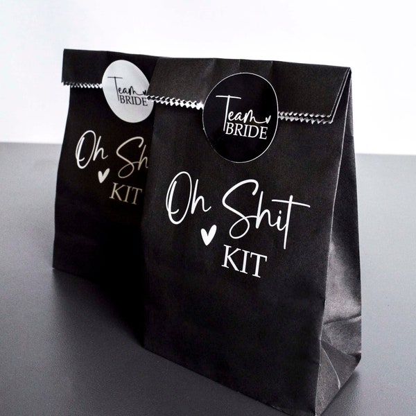 OH SHIT KIT - Hen Party Bags - Hen Party Goody Bags - Gift Bag - Hen Night Accessories - Hen Party Paper Bag Black and White Team Bride