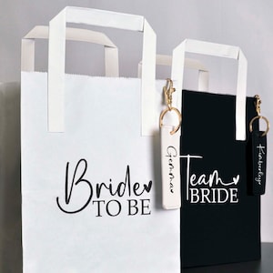 TEAM BRIDE BAGS -  Hen Party Bags - Hen Party Goody Bags - Hen Party Gift Bags - Black and White - Hen Party Paper Bags with Keyring