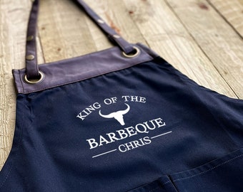 PERSONALISED BBQ APRON - Personalised Barbeque Apron - Faux Leather Butchers Style Apron - Grilling Apron - Mens Apron - Dad gift - Bull