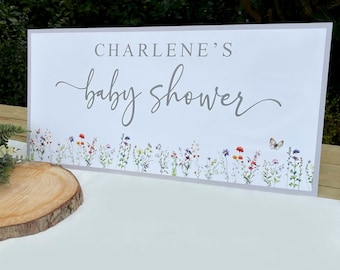 Personalised Baby Shower Banner x2 - With Name | Floral Baby Shower, Wildflower, Gender Neutral, Baby Shower Decorations, Add Your Own Text