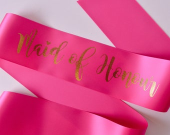 Maid of Honour Sash - Team Bride Hen Party Range - Other Matching Sashes Available - Pink and Gold Hen Party Sash