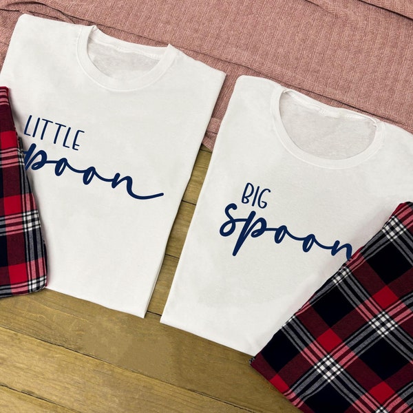 Matching COUPLES PYJAMAS - Big Spoon Little Spoon, Couples Valentines/Anniversary/Newlyweds Gift, Red Green Tartan, His & Hers, Mr Mrs PJs