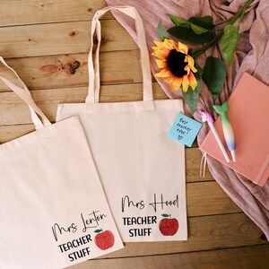 CABAS PERSONNALISÉ POUR LE PROFESSEUR - Avec nom et paillettes Pomme | Fourre-tout personnalisé | Cartable | Cadeau personnalisé | Cadeau pour professeur | Cadeau de remerciement