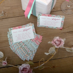 Vrijgezellenfeest ijsbreker - Pass the Rhyme Game Cards - Vrijgezellenfeestspel - Vintage bloemen vrijgezellenfeest