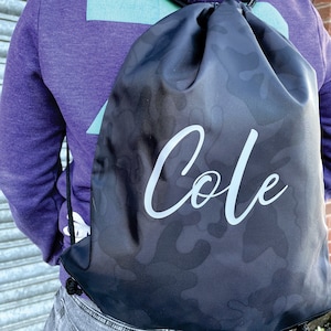 Personalised PE BAG - Printed with any name / text | Back to School Swimming Sports PE School Drawstring Gymsac Backpack Tote Bag Pumps Bag