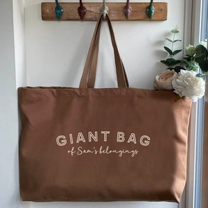 OVERSIZED TOTE BAG - Giant Bag Of Stuff With Name | Giant Tote / Large Weekend Bag / Large Shopping Bag / Travel Bag / Canvas Tote Bag