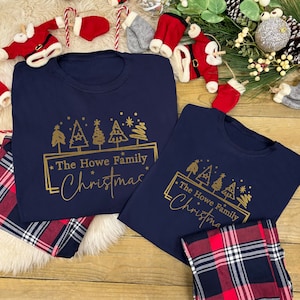 Matching Family Christmas Pyjamas With Name, Christmas Eve Pyjamas, Christmas Tree, Personalised PJs, Sleepwear, Tartan/Jersey, Matching Set