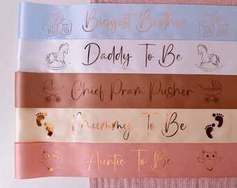 PERSONALISED ROSE GOLD Baby Shower Sashes -  Baby Shower | Mummy To Be | Baby Shower Accessories | Gender Reveal Sash | Personalised Sash