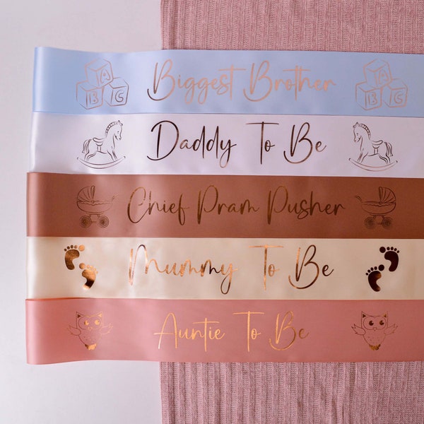 PERSONALISED ROSE GOLD Baby Shower Sashes -  Baby Shower | Mummy To Be | Baby Shower Accessories | Gender Reveal Sash | Personalised Sash
