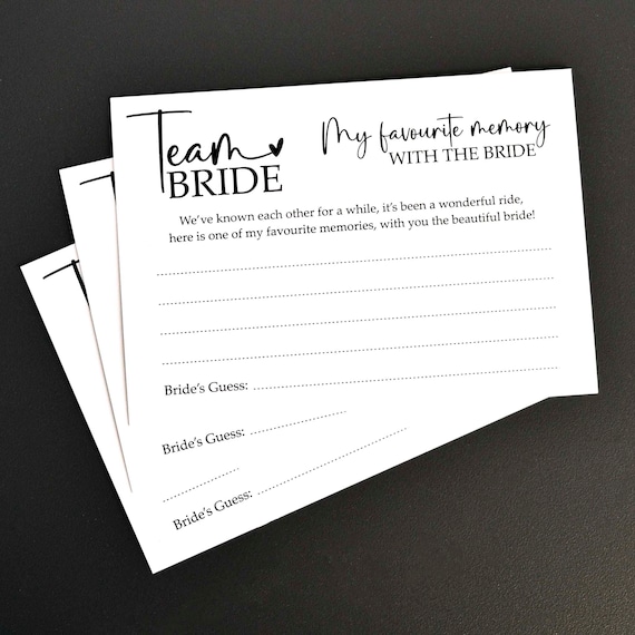 10 x TEAM BRIDE Memories with the Bride Game - Hen Party Game - Hen Night Accessories - Hen Party Bag Filler - Bride to Be Gift Ice Breaker