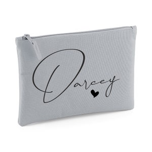 Grey Personalised MAKE UP BAG | Heart Name Bag | Wash Bag Gift | Birthday Gift Bag | Name Heart
