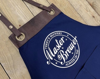 PERSONALISED MASTER BREWER Apron - Faux Leather Personalised - Brewer Apron - Beer Lover - Personalised Men's Apron Gift Dad Father Grandad