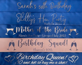 Personalised Navy Blue and Rose Gold Sash | ROSE GOLD SASH Rose Gold Hen Night Sash / Rose Gold Birthday Sash / Rose Gold Personalised Sash